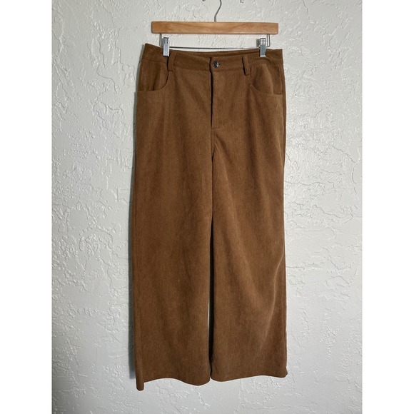 HALARA Pants - Halara Brown Corduroy Wide Leg Pants Womens Size Medium High Waisted Regular Fit